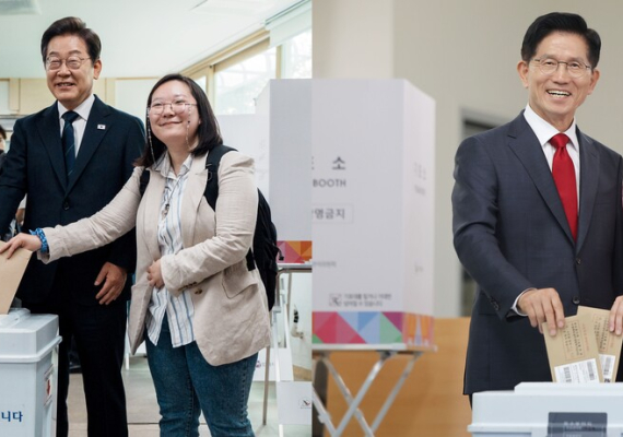 대선 사전투표 첫날…이재명은 청년과, 김문수는 딸과 한 표